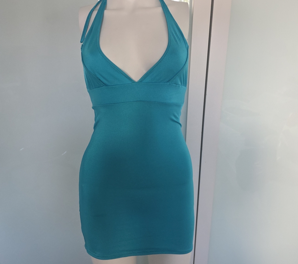 Halter Bodycon Mini Dress in Teal